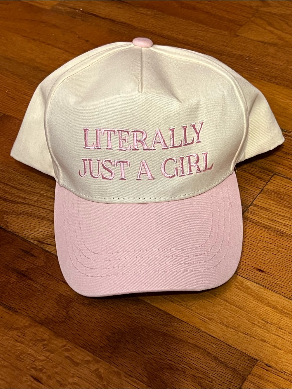 Ladies Pink & Cream 'Literally Just a Girl' Baseball Cap. Also 2 more hats